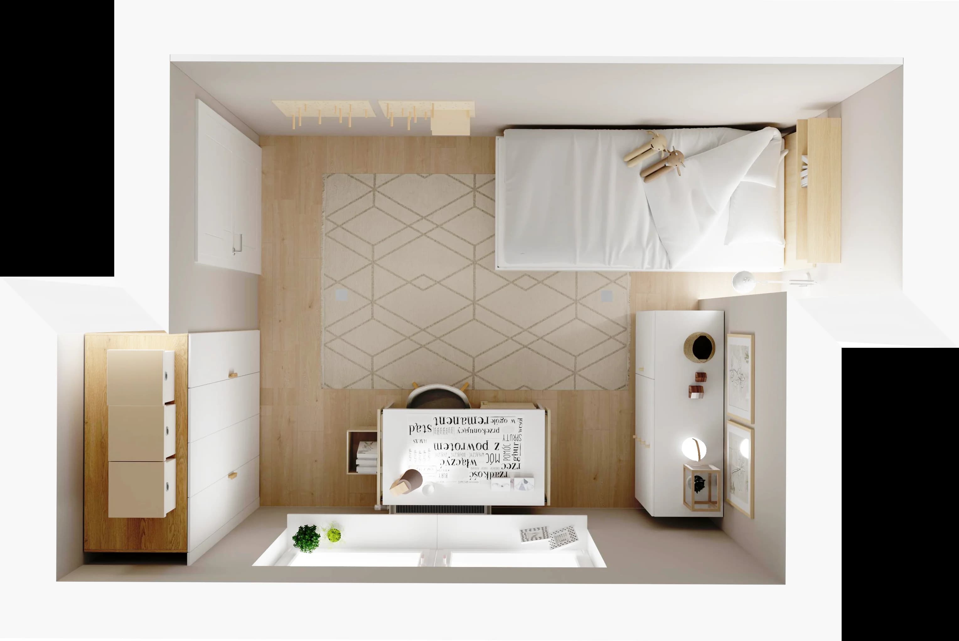 Kameralny pokój dziewczynki z przesuwną szafą 