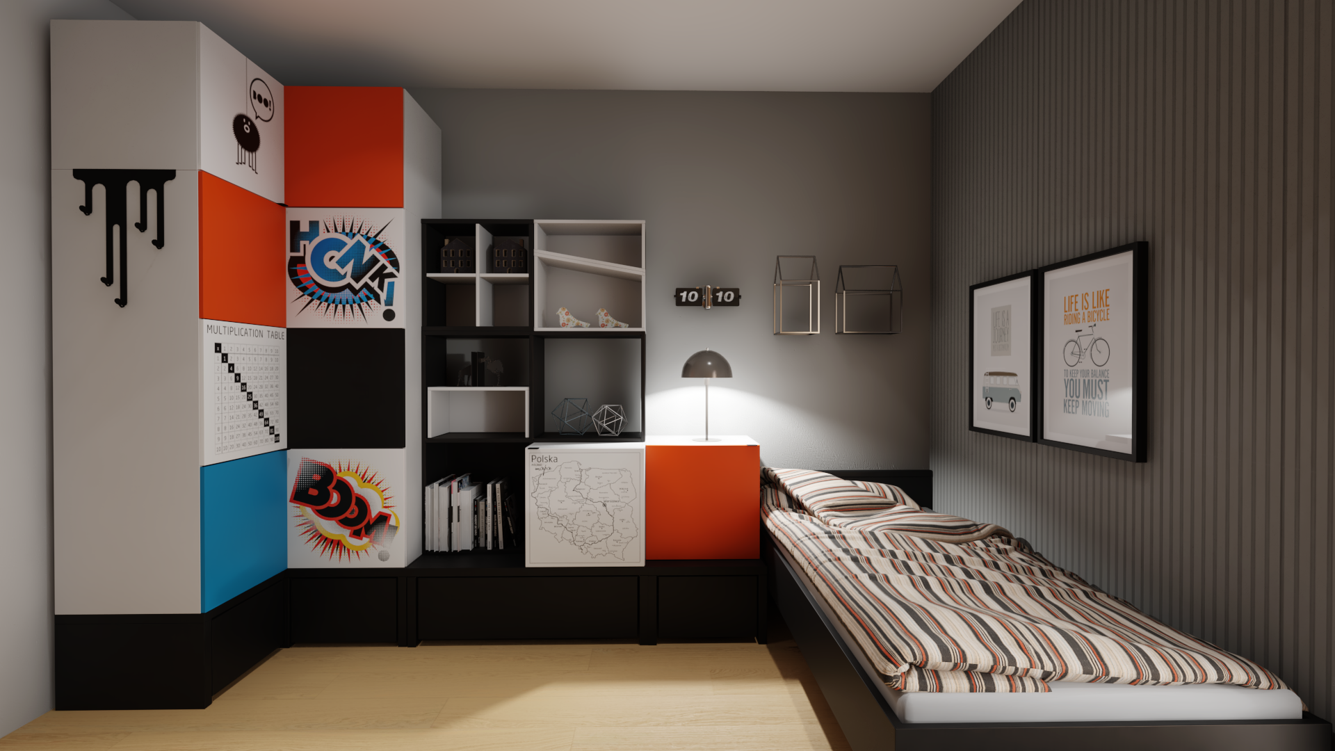 Energetic teenager's room with study space