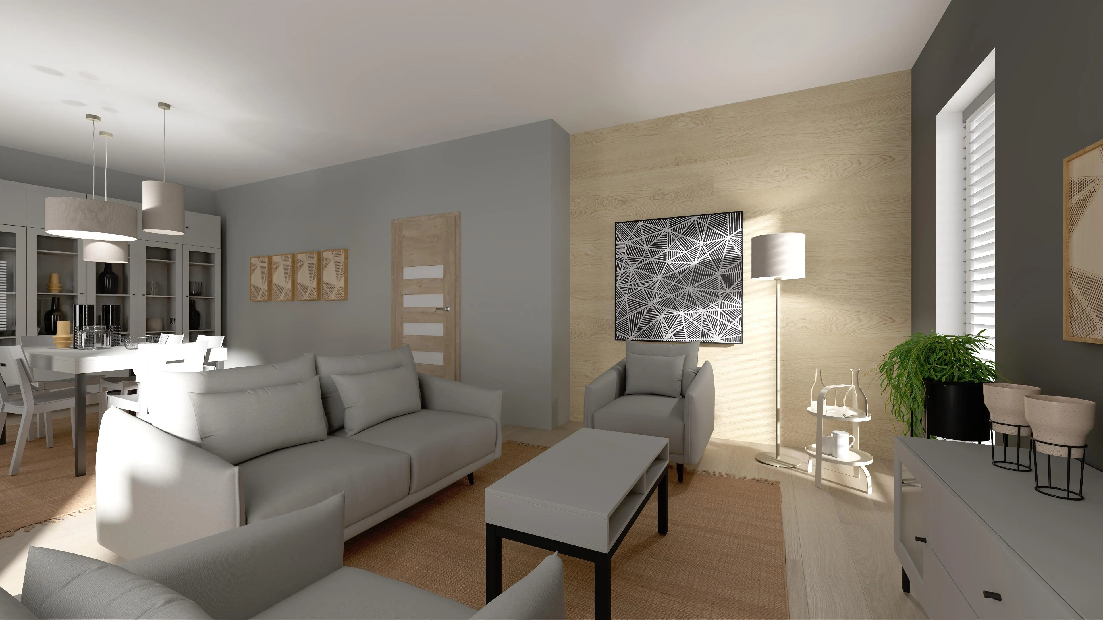 Nowoczesny salon z jadalnią i strefą relaksu