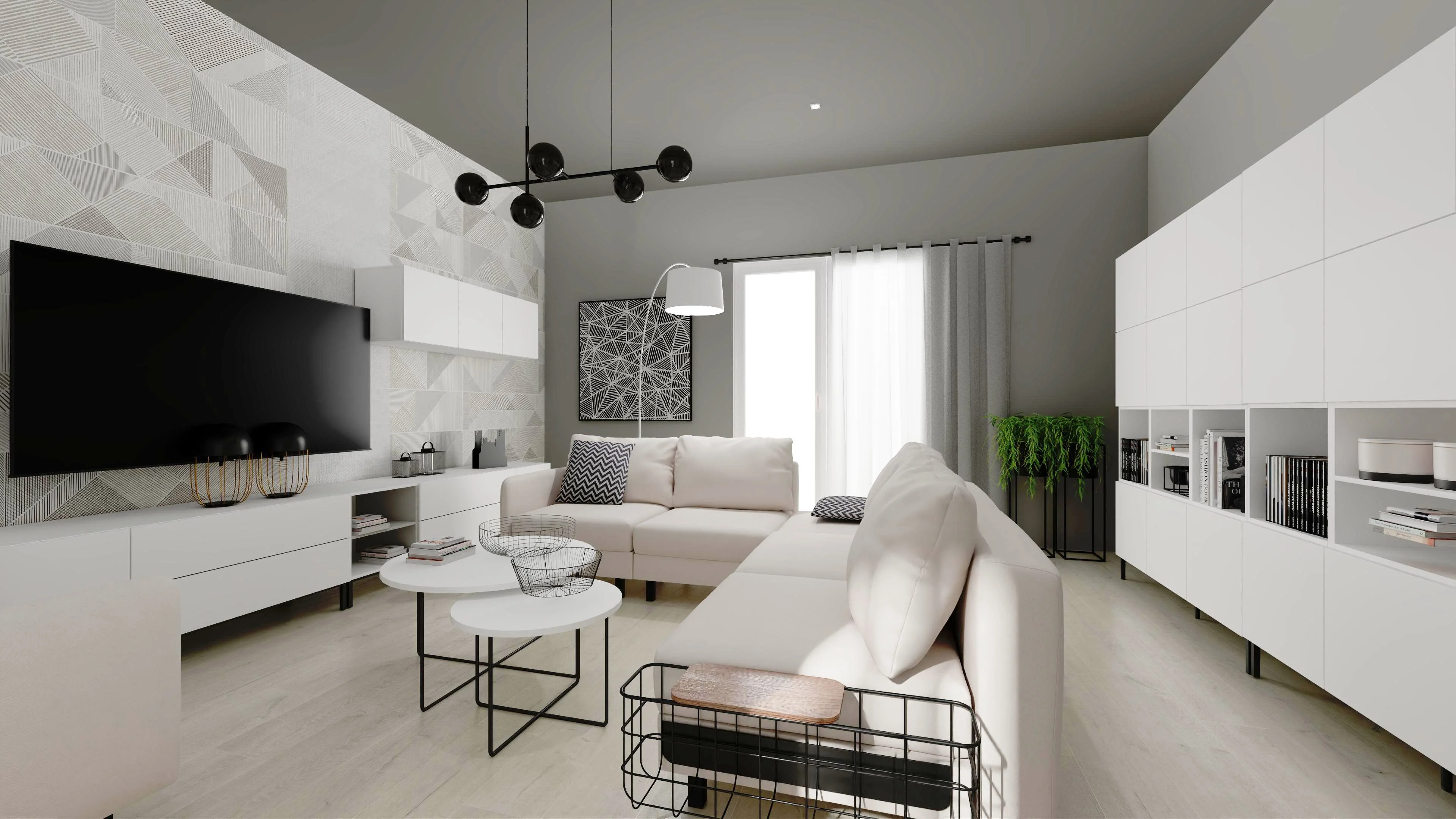 Purystyczny salon w odcieniach bieli