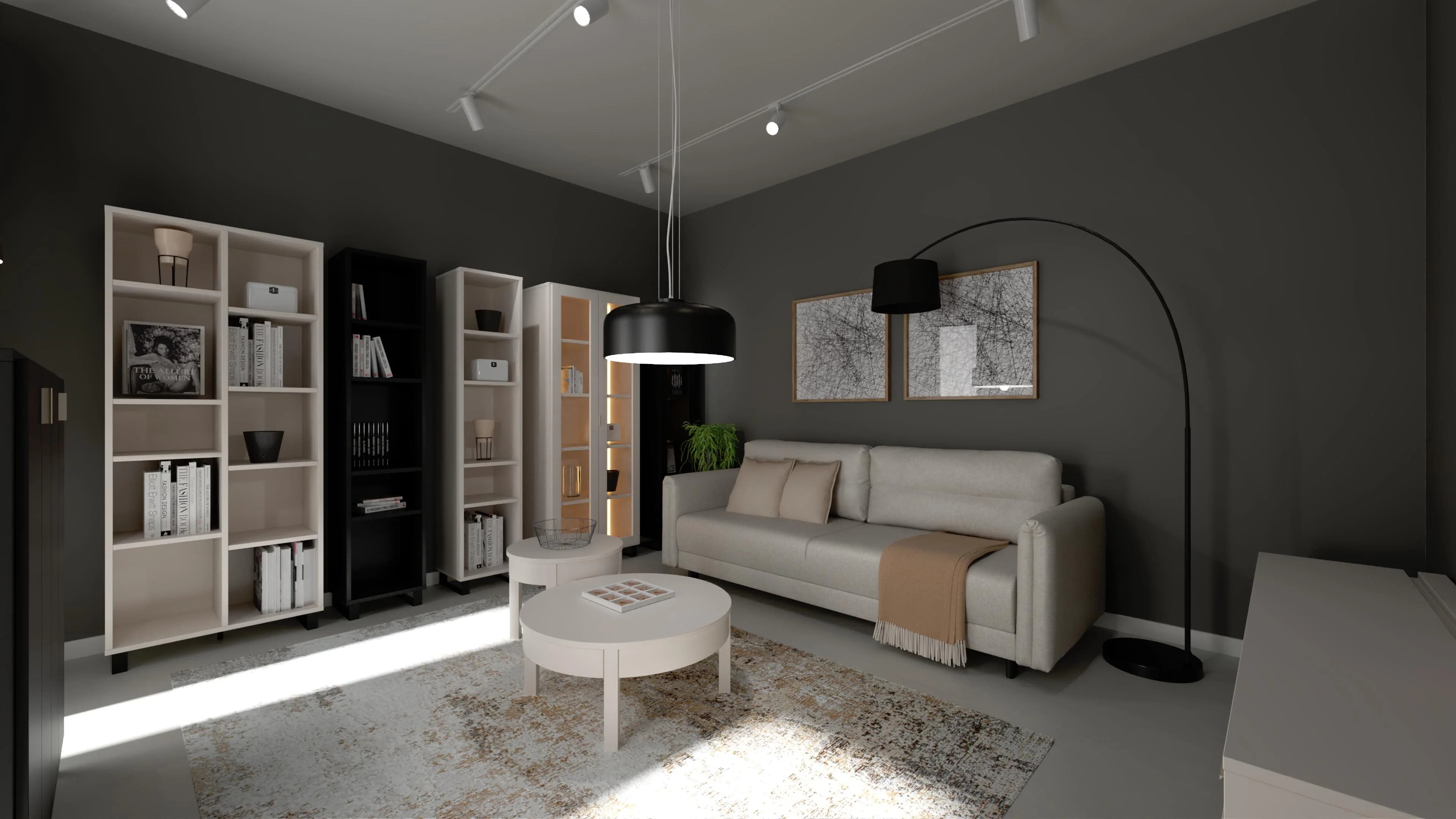 Czarno-beżowy salon w nowoczesnej odsłonie