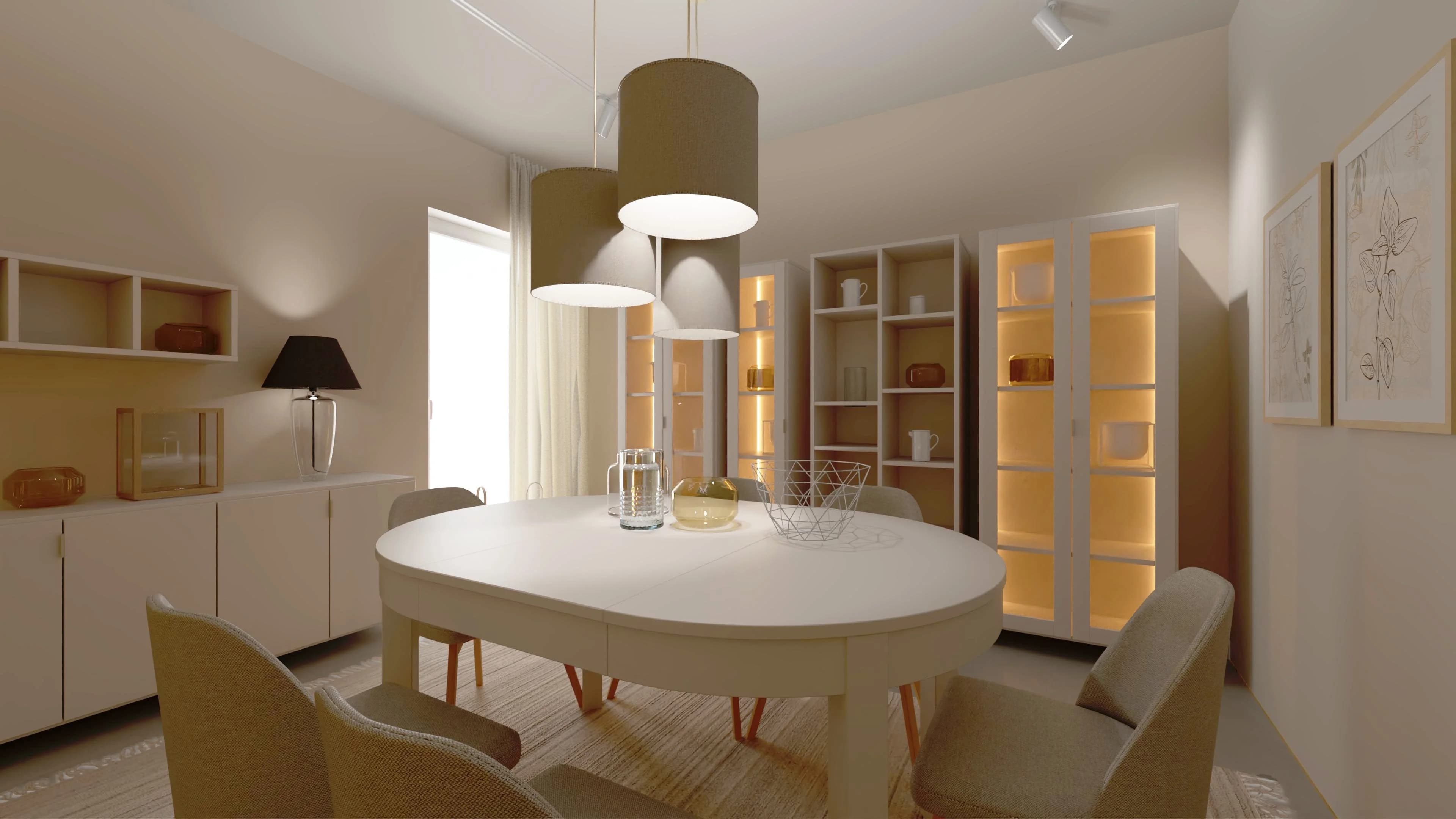 Jasna jadalnia w odcieniach beżu