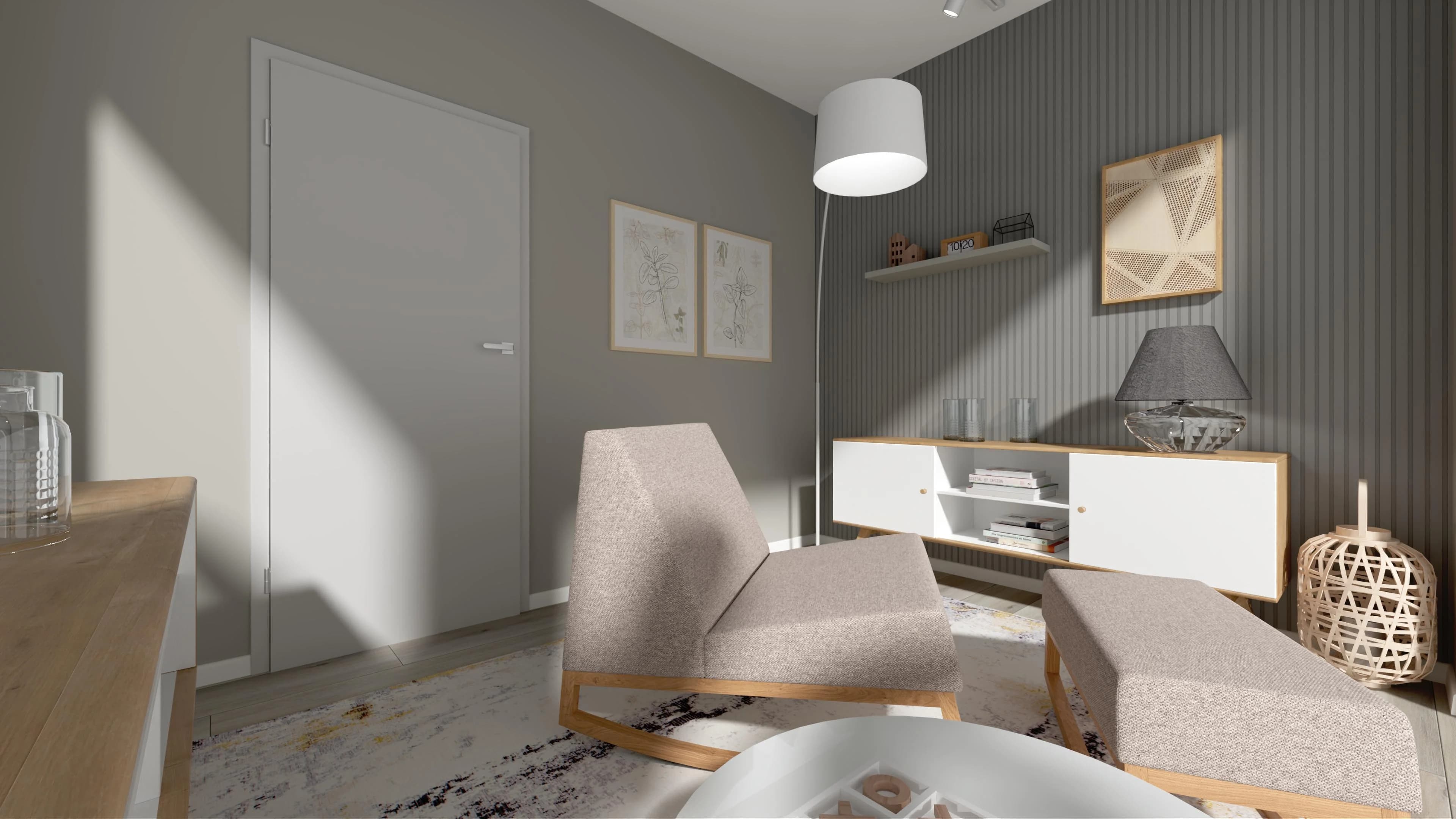 Mały pokój relaksu z bujanym fotelem