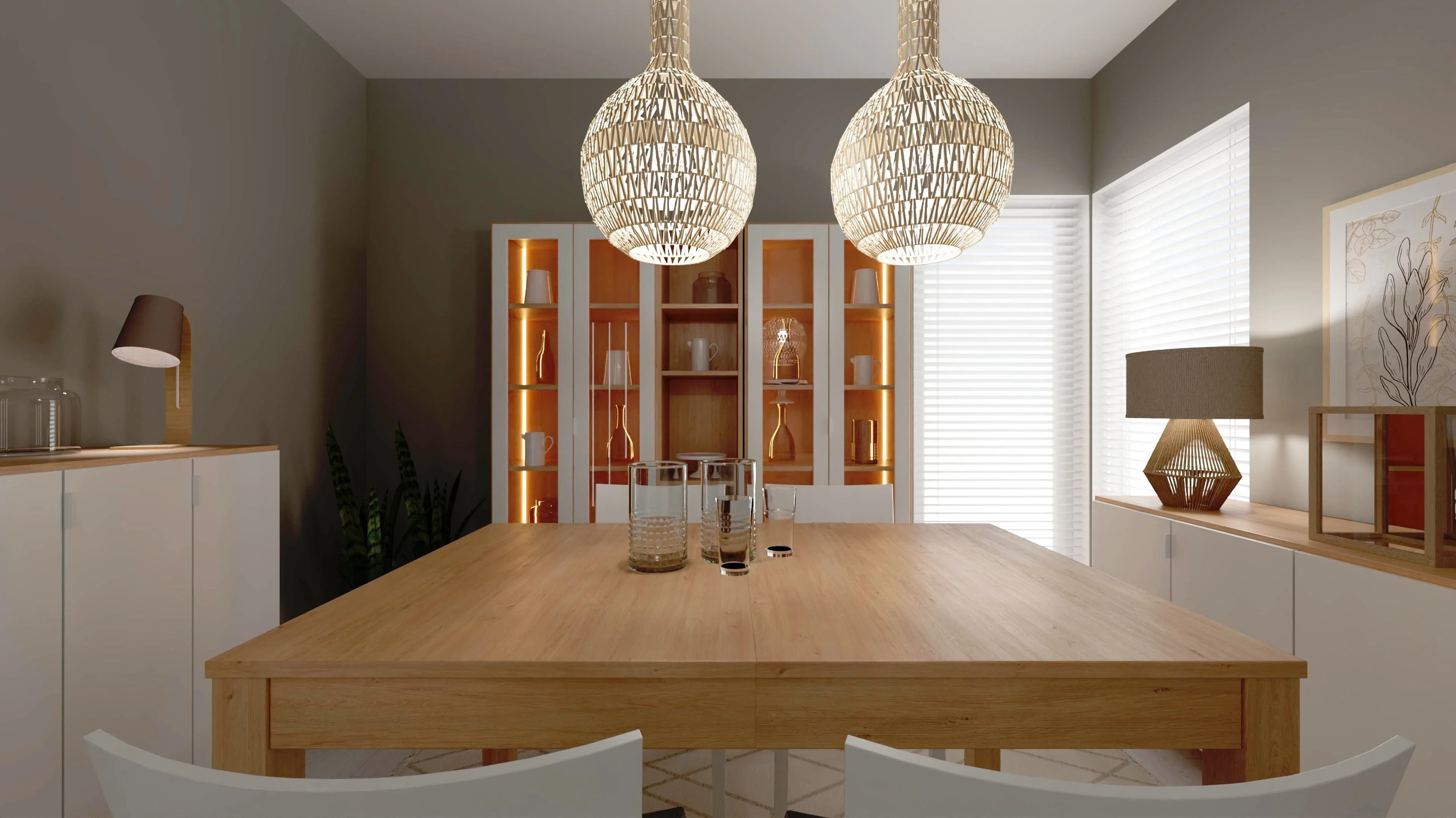 Biel, drewno i szarość w nowoczesnej jadalni