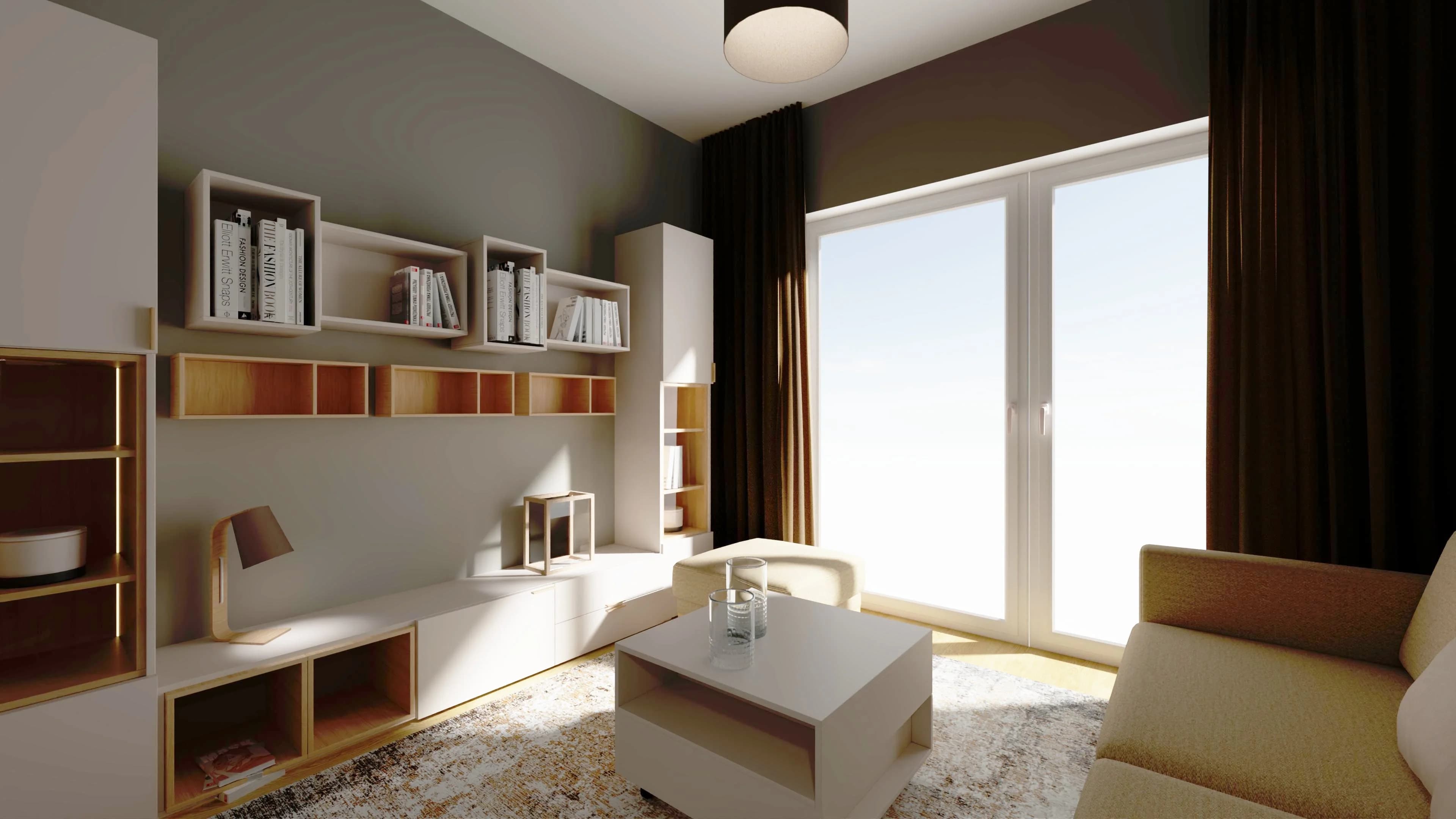 Przytulny salonik z balkonowym oknem