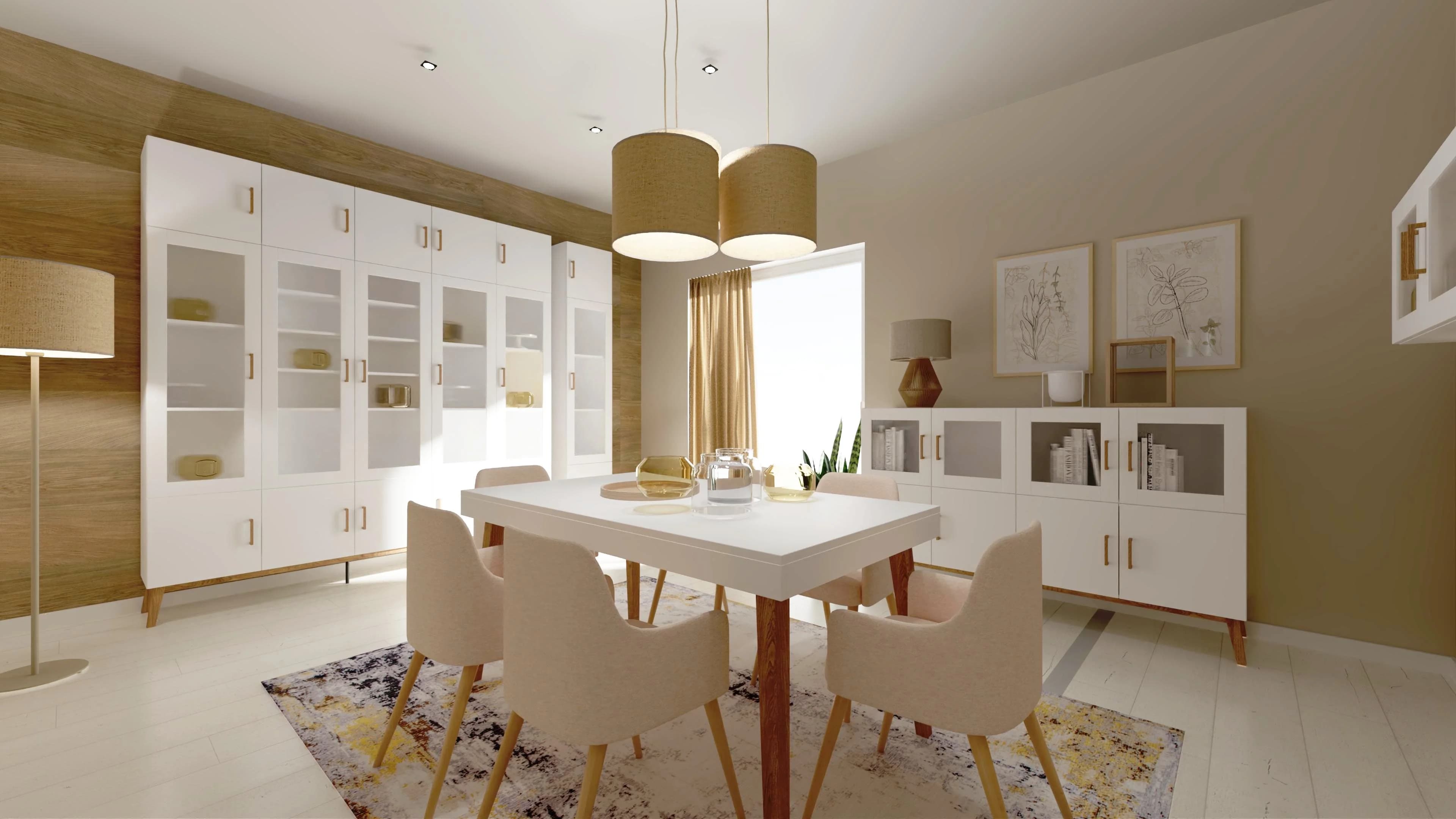 Nowoczesna jadalnia w ciepłych kolorach