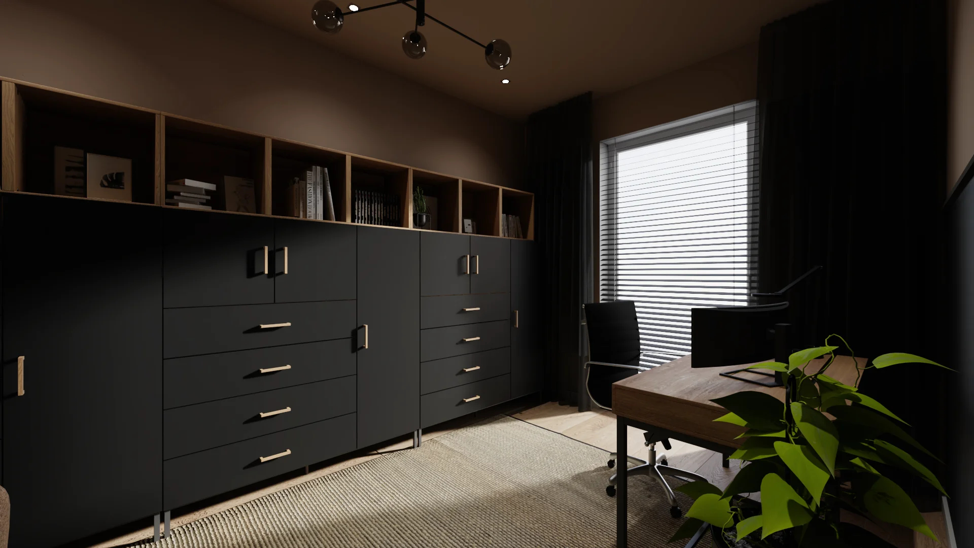 Elegant office in beige and black