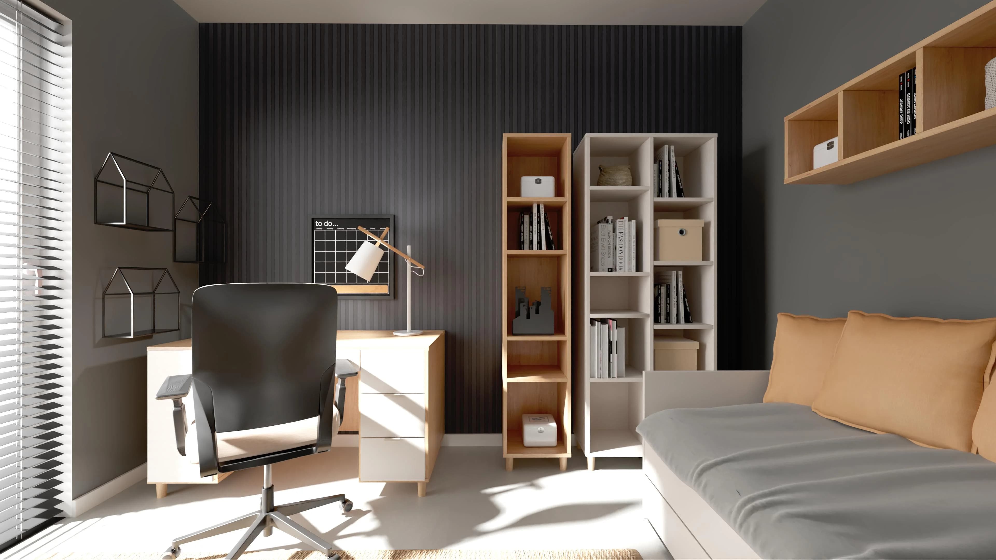 Młodzieżowy pokój z ciemnymi ścianami