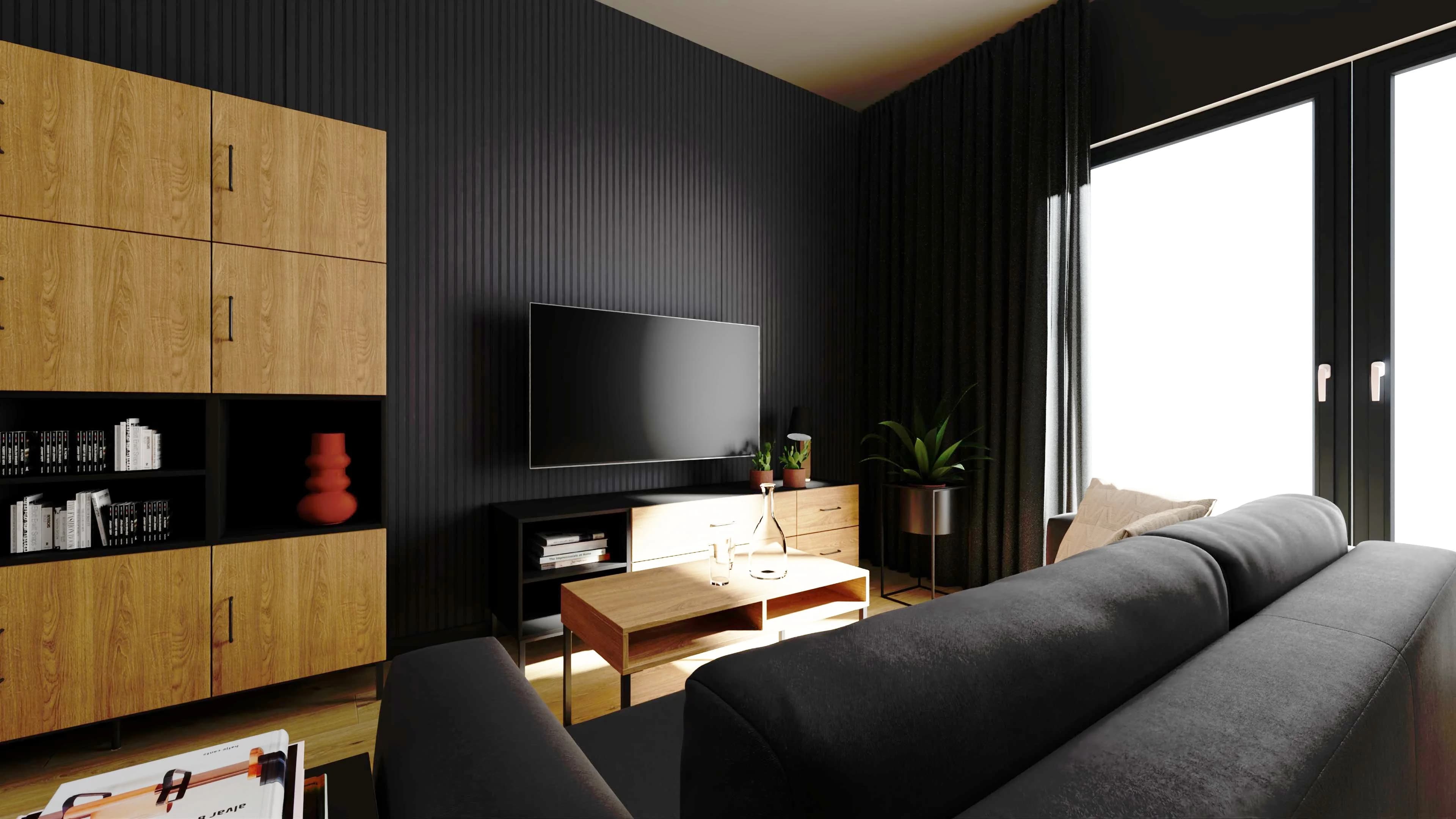 Contrasting living and dining room in an elegant edition