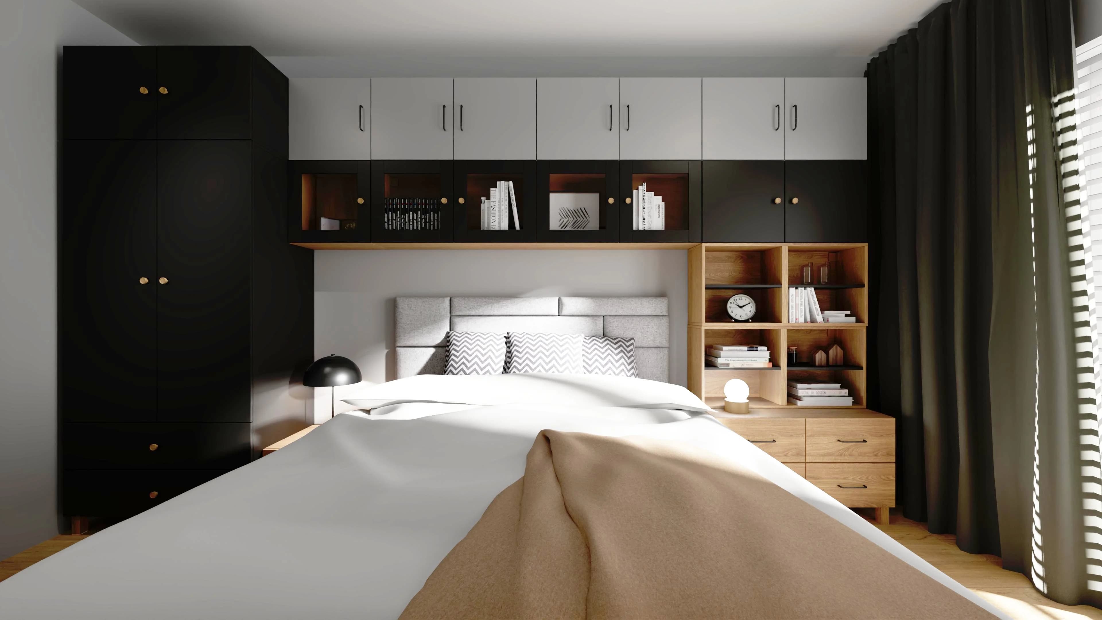 Subtelne kontrasty, mocny efekt – sypialnia z czarnymi akcentami