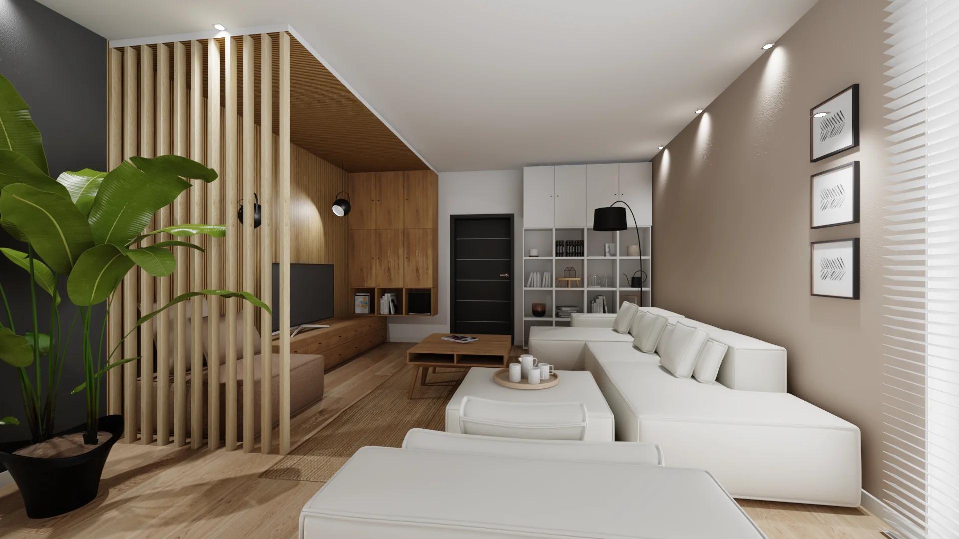 Harmonijny salon z jadalnią i małym balkonem