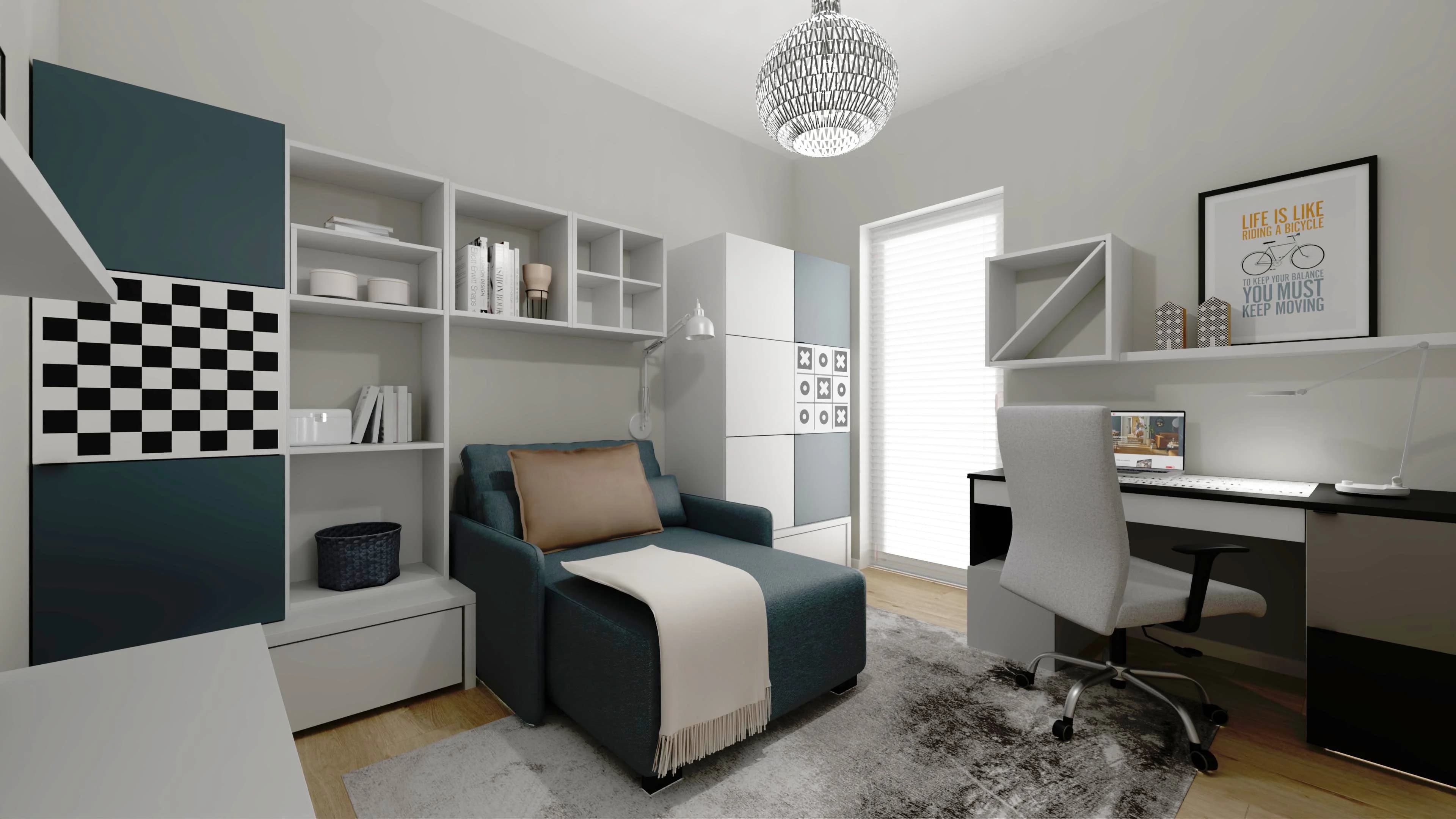 Młodzieżowy design w bieli i szarości 