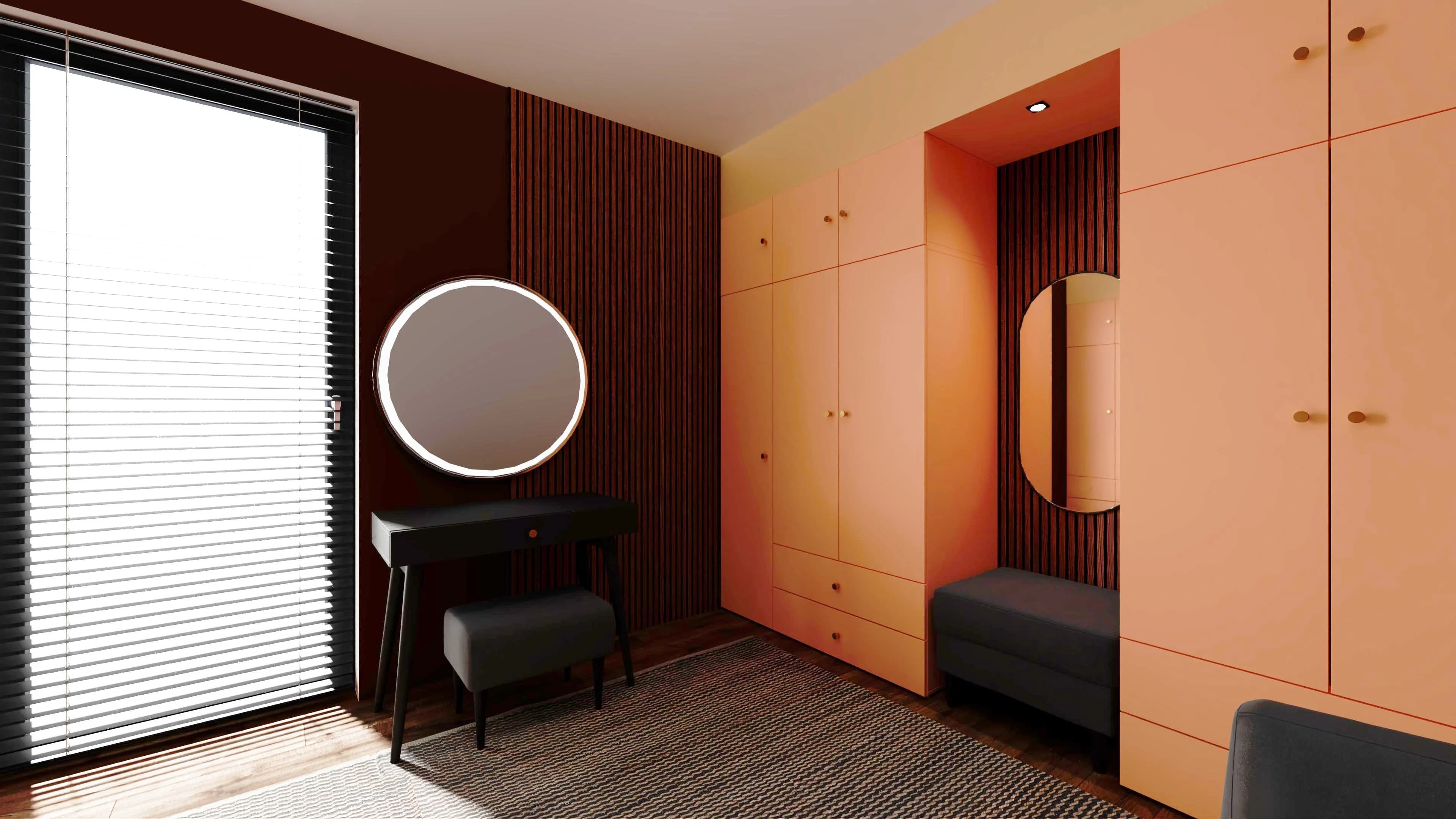 Ciepła garderoba z sofą i toaletką