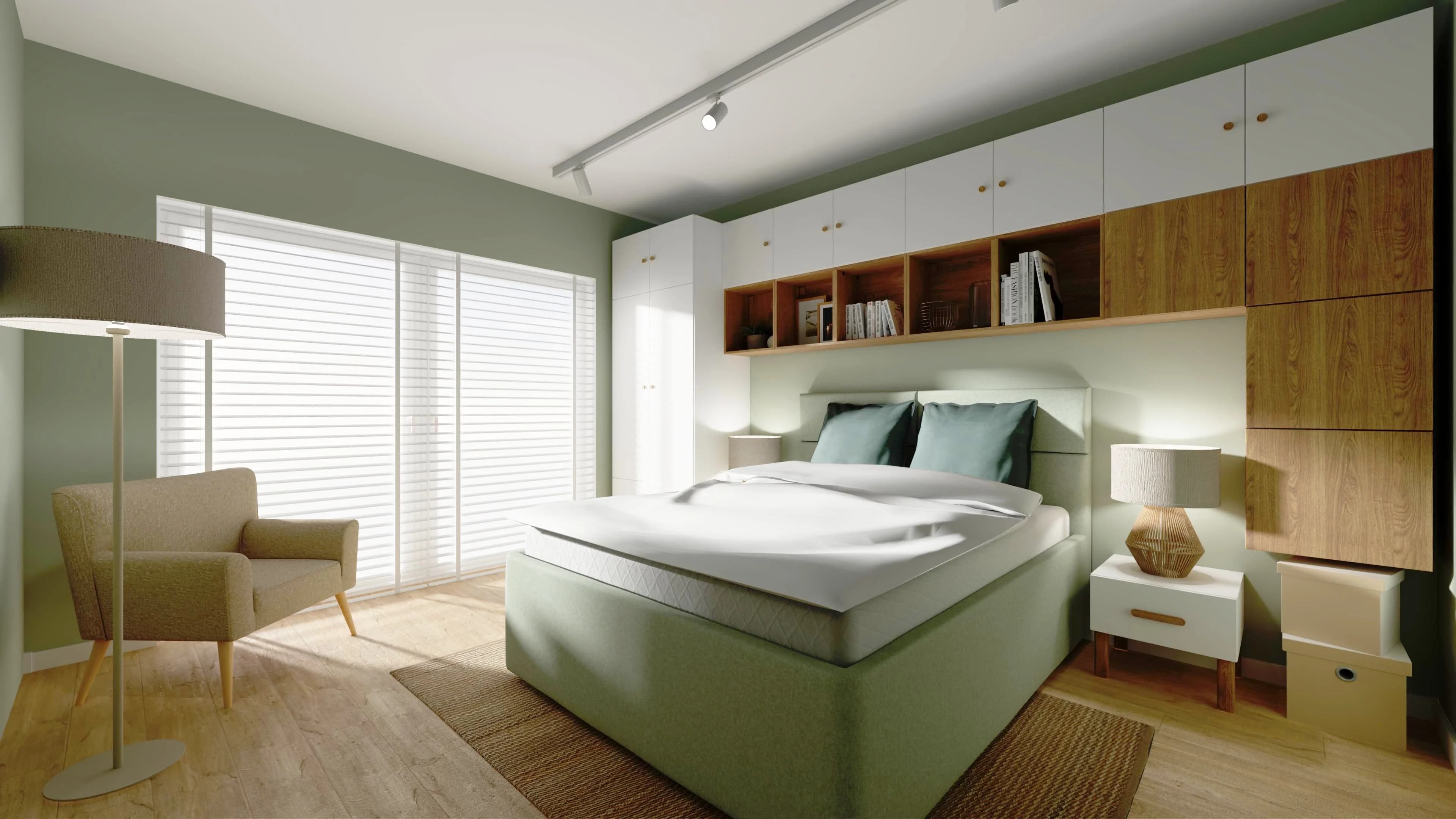 Pastelowa elegancja w miętowej sypialni  