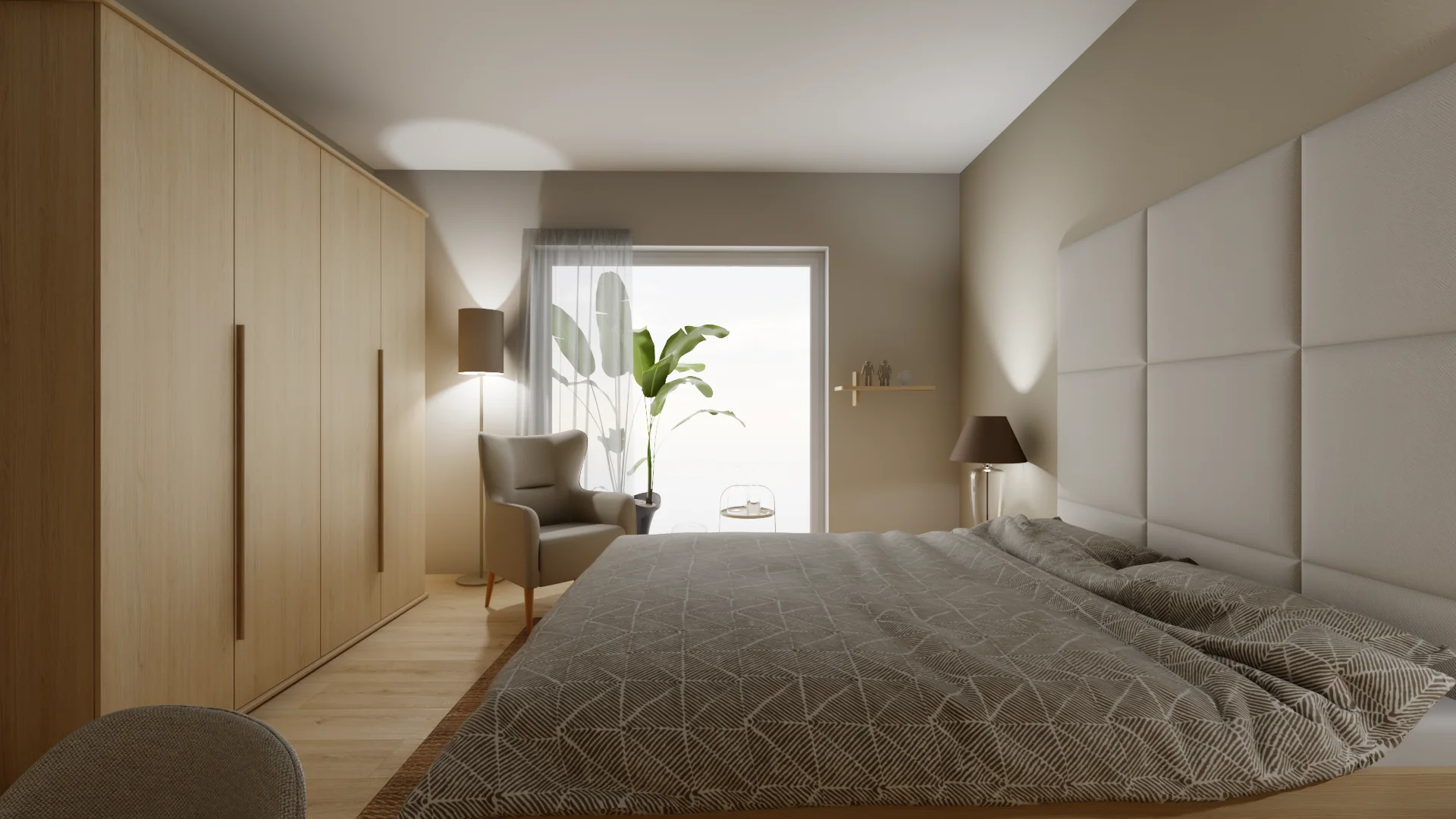 Beige bedroom for two