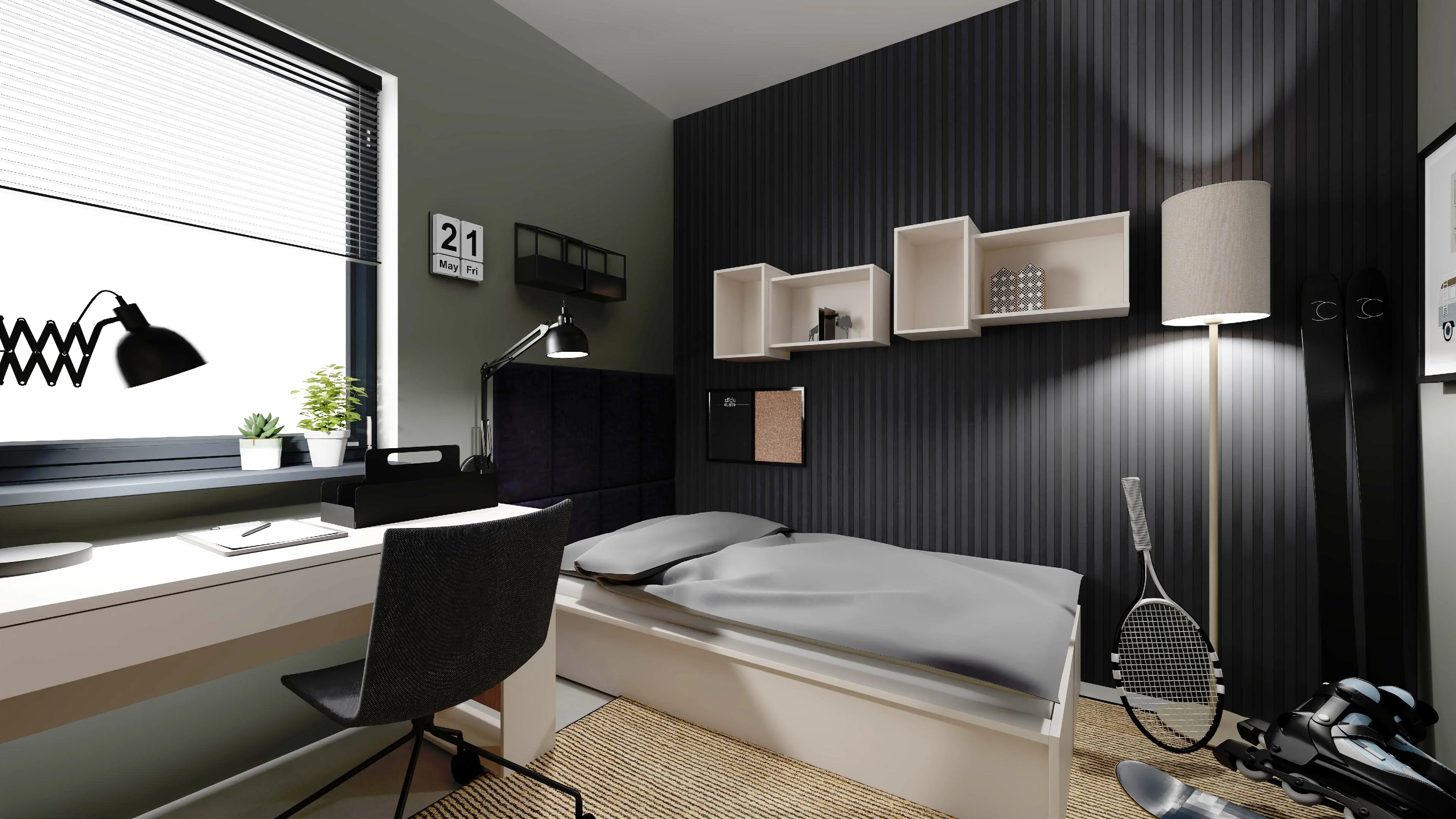 Functional youth room with dark walls
