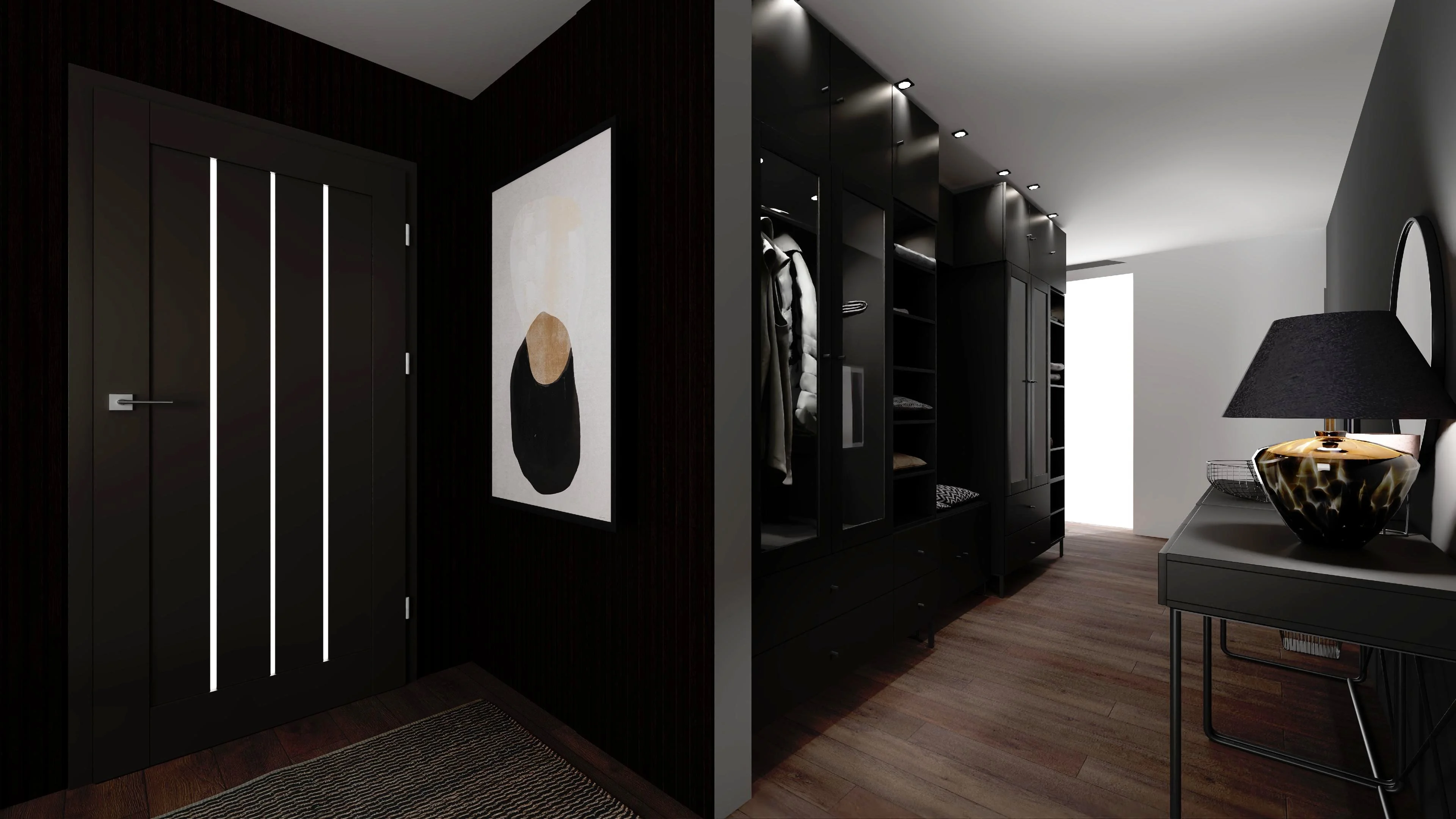 Elegant corridor in dark colours