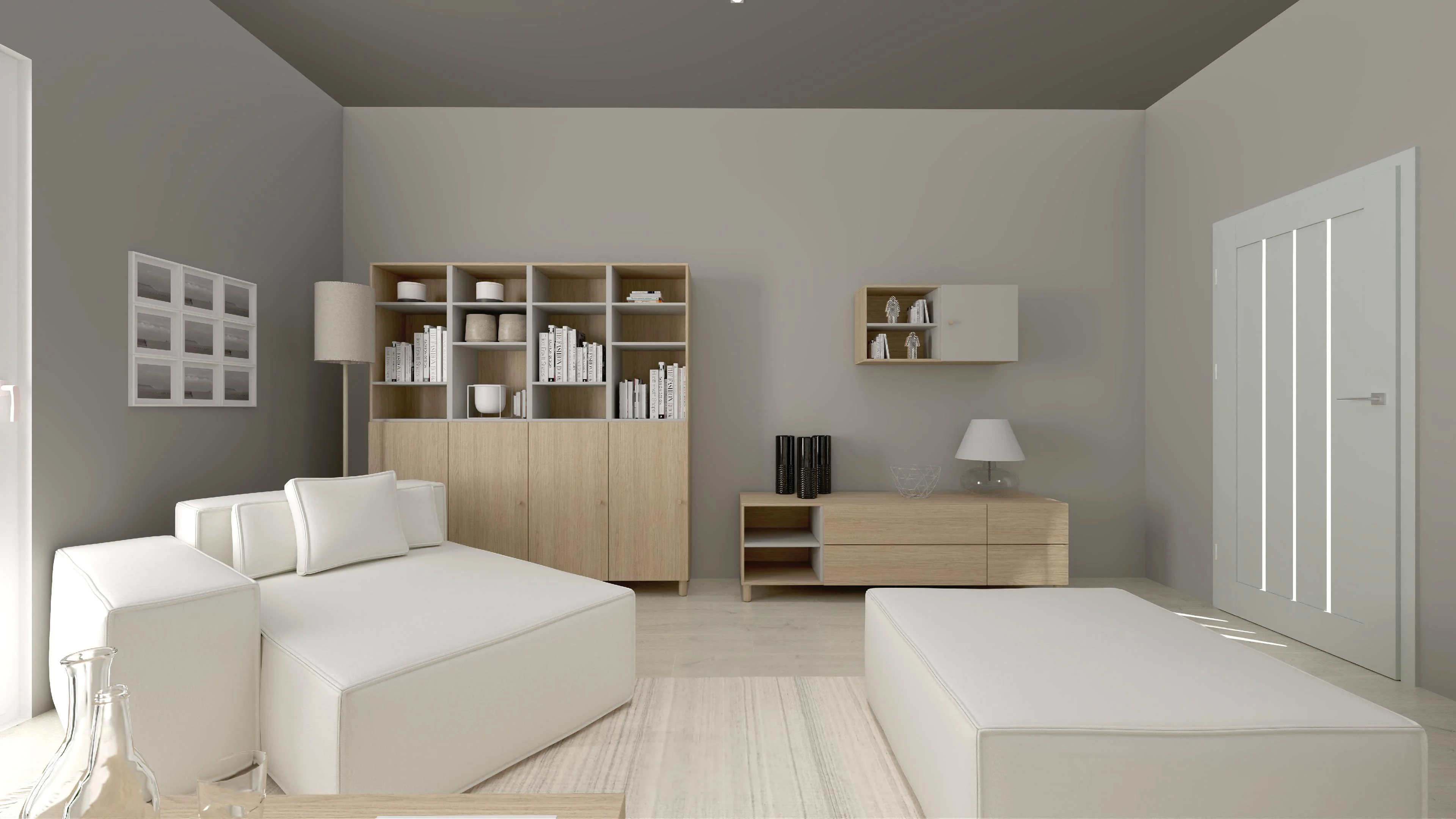 Nowoczesny living room ze skośną ścianą
