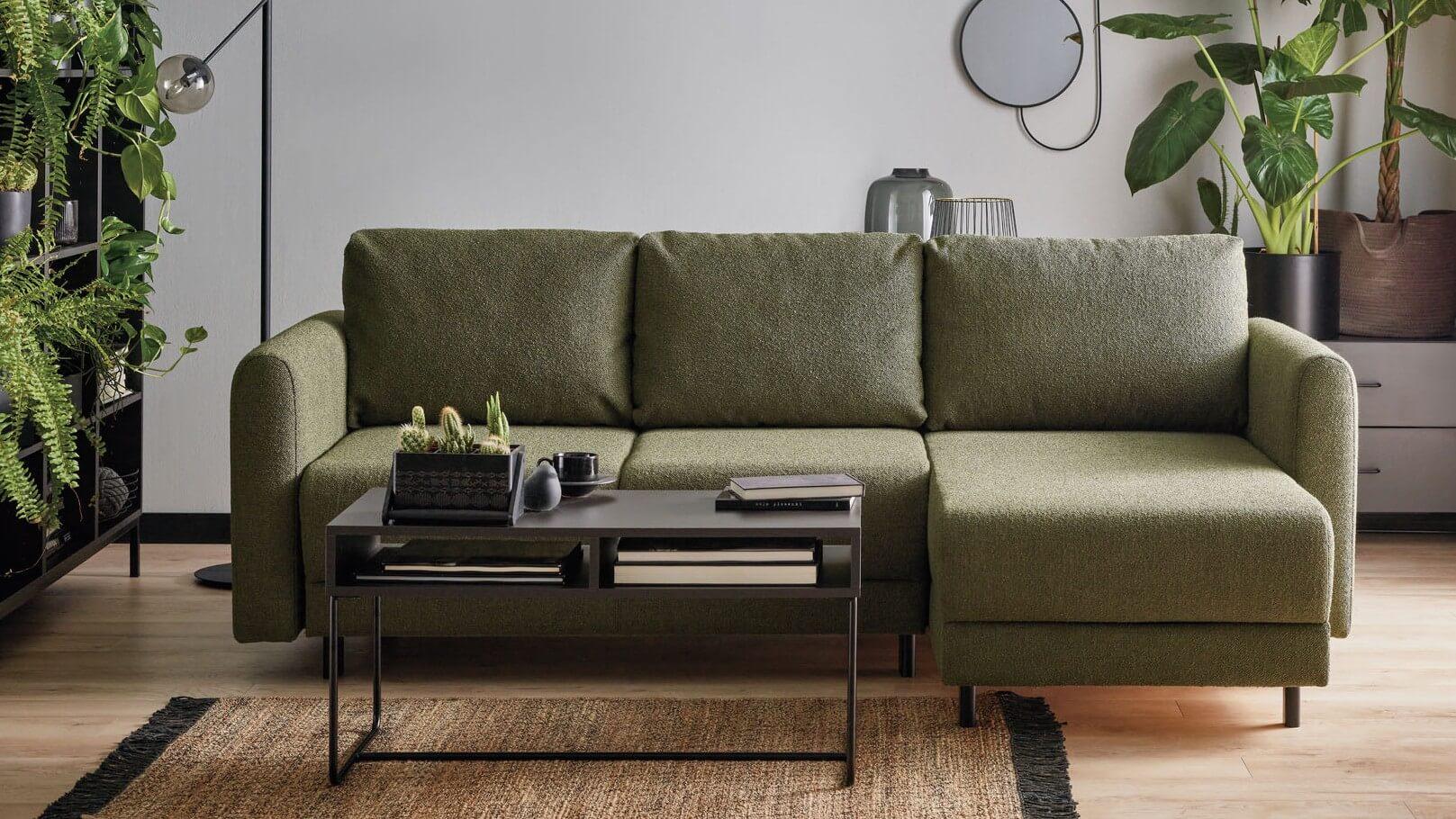 Sofa todos w zielonej tkaninie boucle