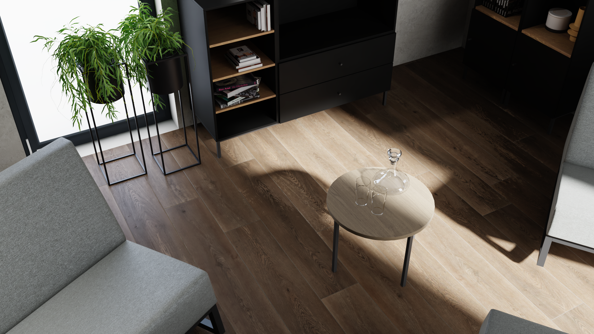 Elegant relaxation room with black furniture