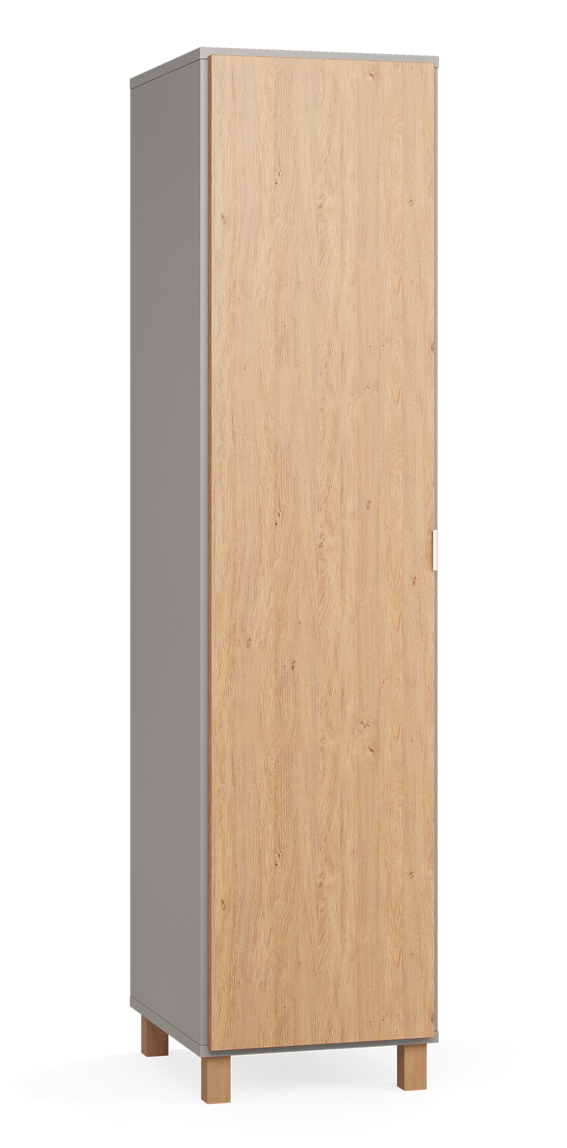 1-door wardrobe with oak legs and white handles grey/oak Simple