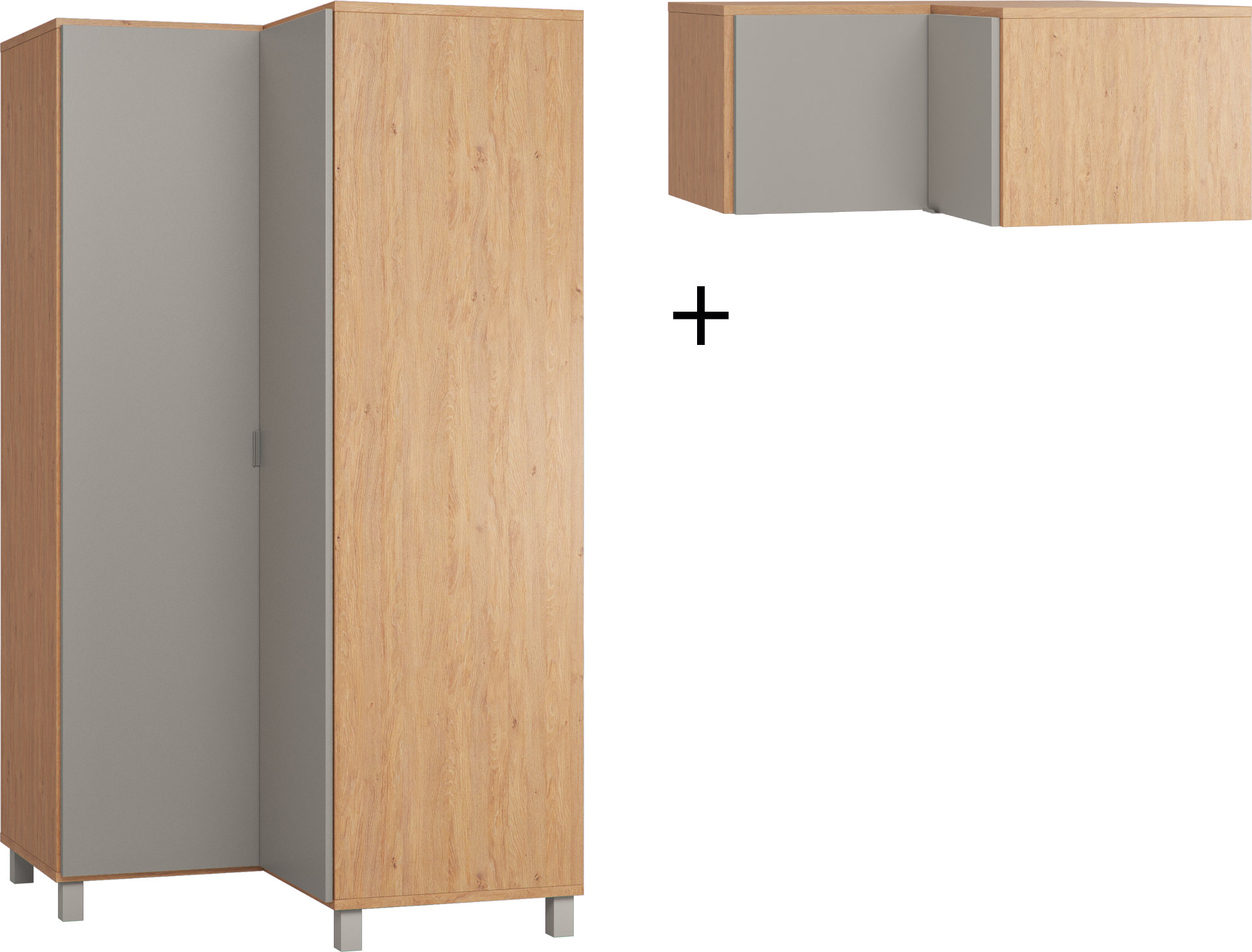 Szafa narożna z nadstawką szary/dąb Simple
