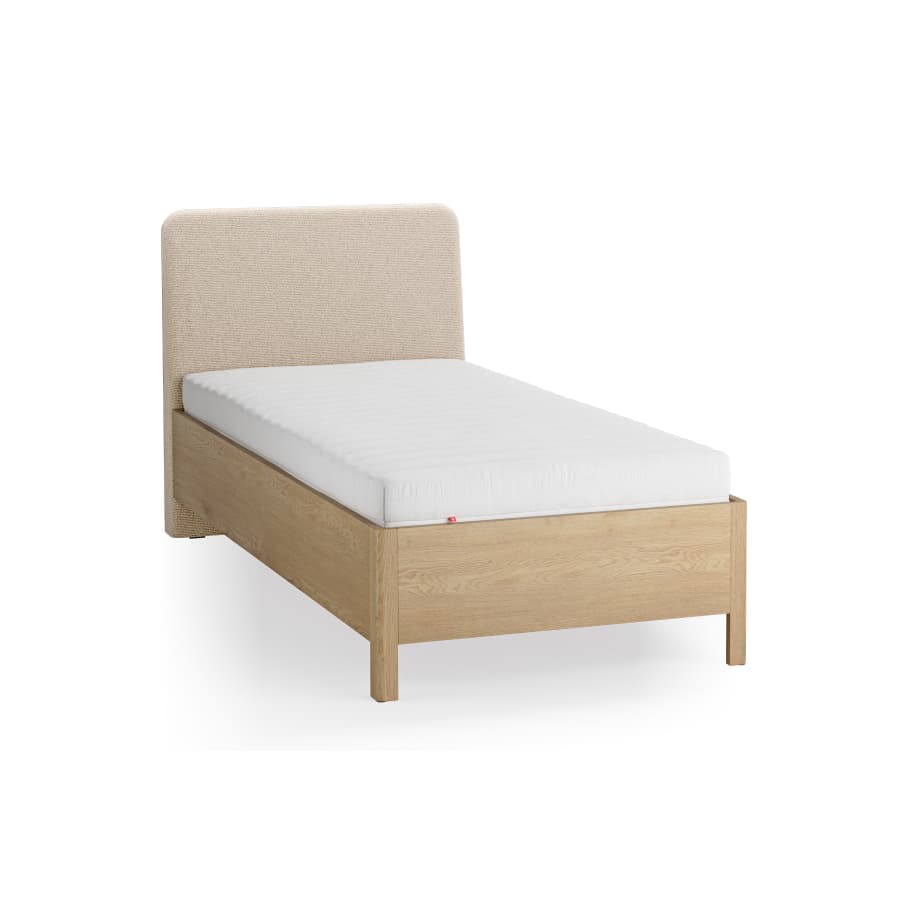 Łóżko 90x200 z tapicerowanym zagłówkiem skośnym Well