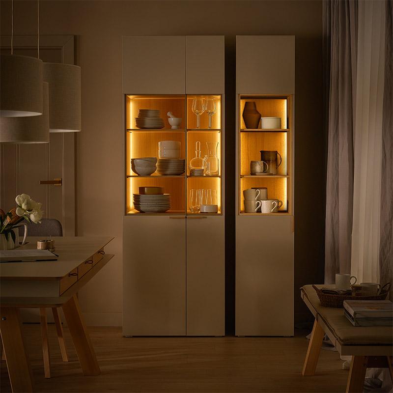 Wide glass cabinet with lighting 4 You Fresh arrangement