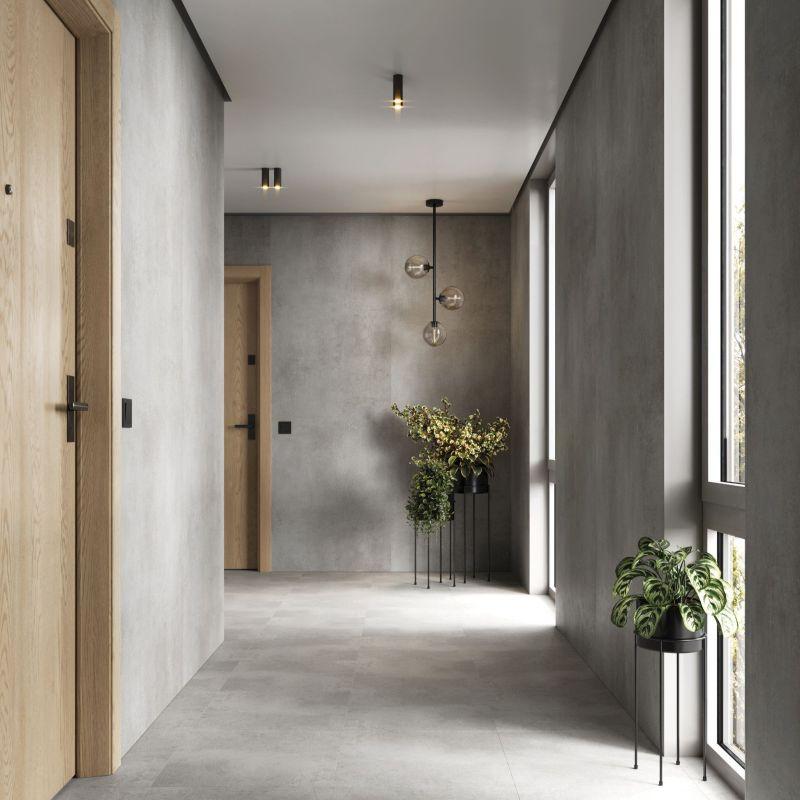 Mineralne panele ścienne SPC Idevo Smoky Concrete 280x110 cm aranżacja