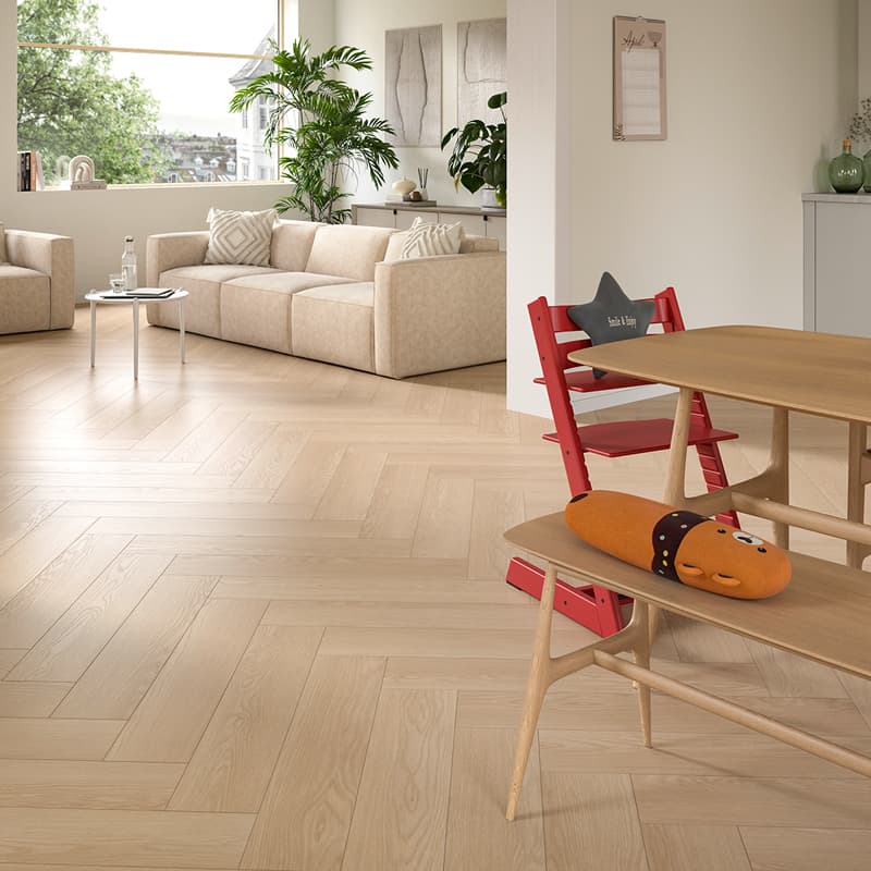 Panele podłogowe EGGER Nature Sense Herringbone Dąb Baronia piaskowy EL2133 arrangement