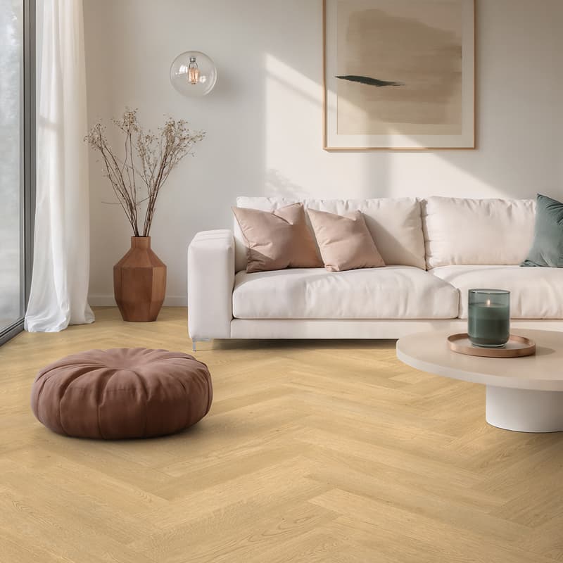 Panele podłogowe Querra Herringbone Dąb Dąb Hygge aranżacja