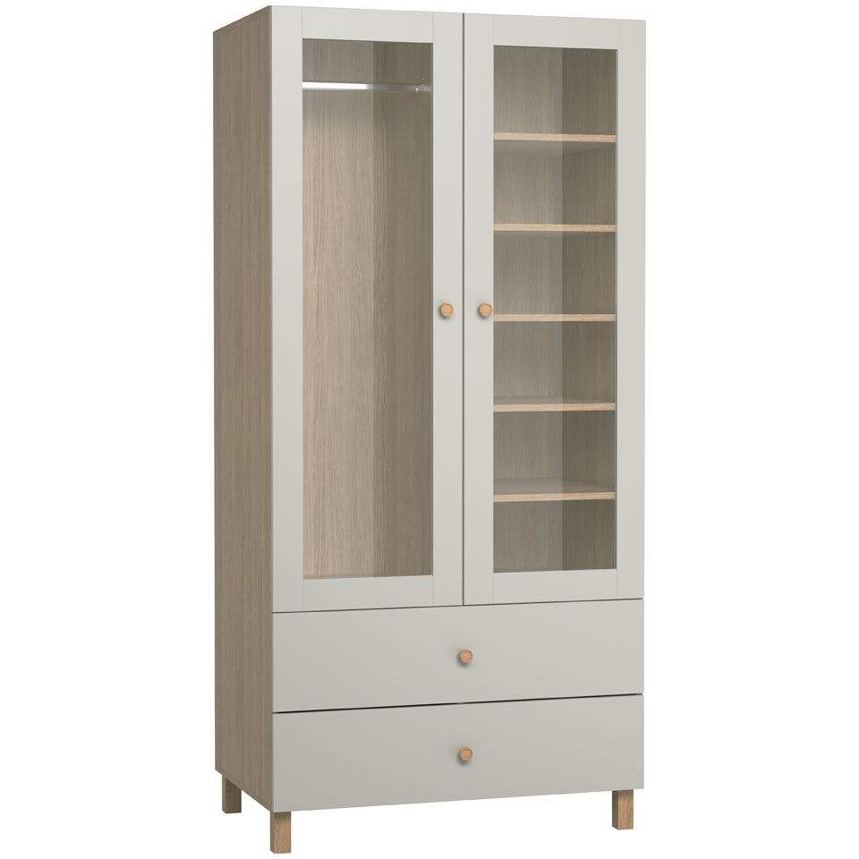 Szafa 2-drzwiowa Creative szaro-słomkowa z przeszkleniem