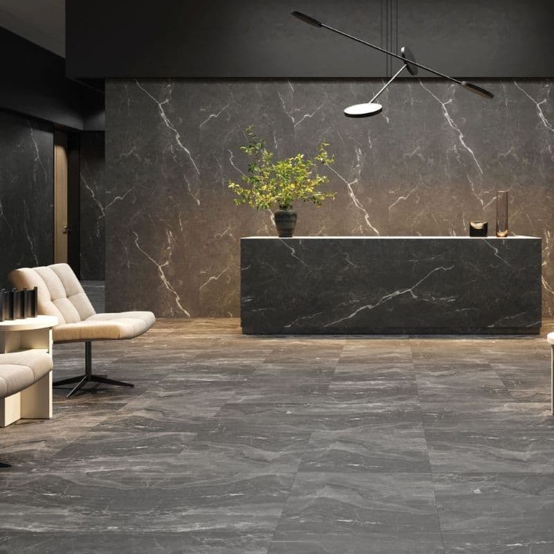Mineral SPC wall panel Idevo Ashen Stone 280x110 cm arrangement