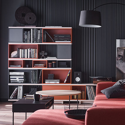 Bookcase wide terracotta / graphite Balance arrangement