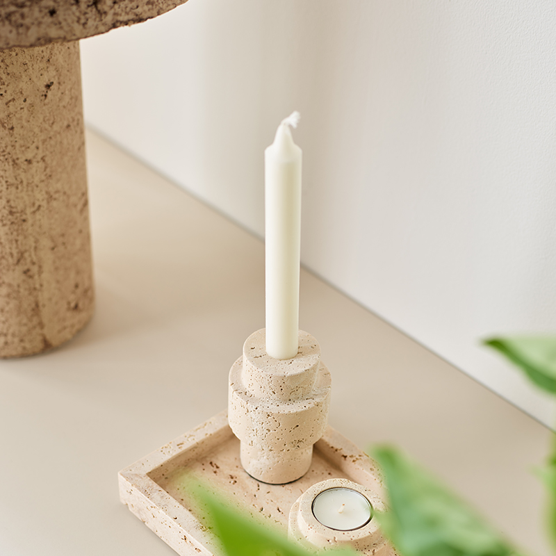 Travertine candle holder arrangement