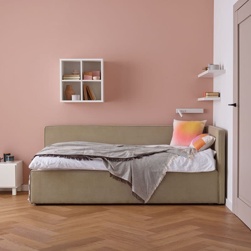 Łóżko tapicerowane narożne prawe 90x200 Nook aranżacja