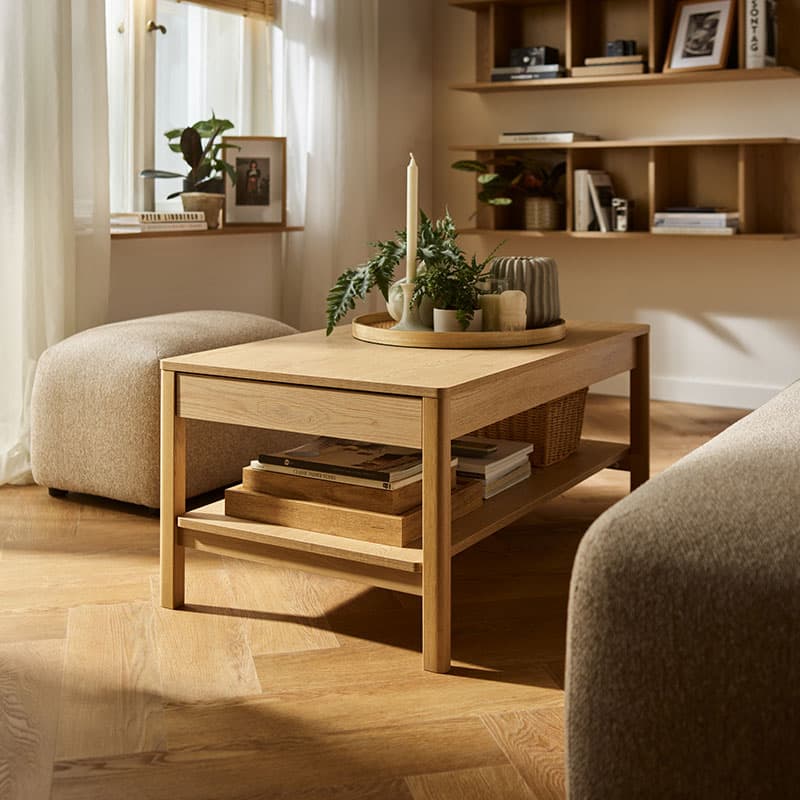 Stolik kawowy prostokątny z szufladą Well aranżacja