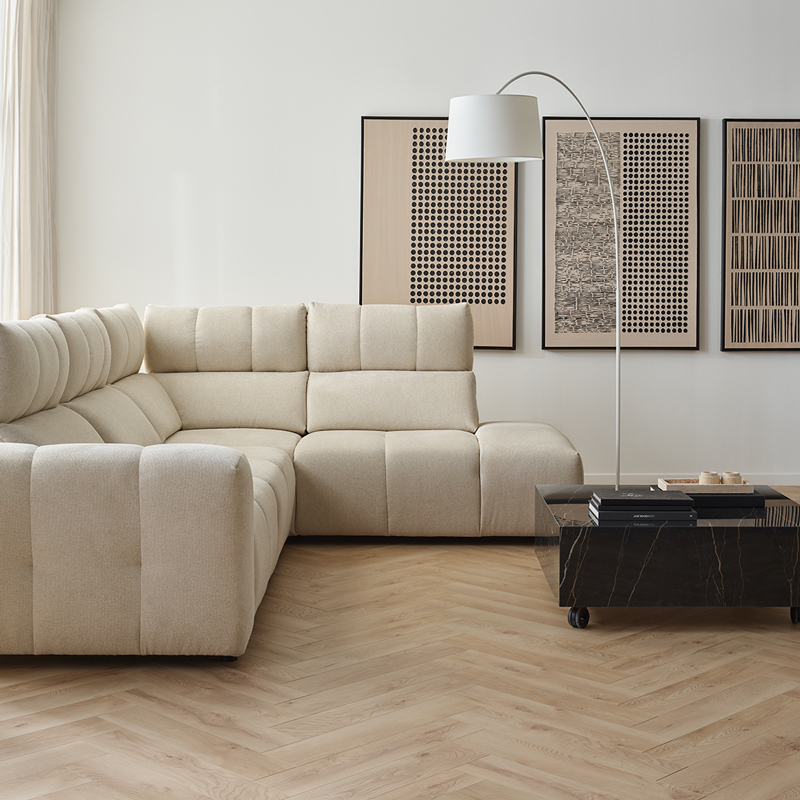 Panele podłogowe Querra Herringbone Dąb Viba aranżacja